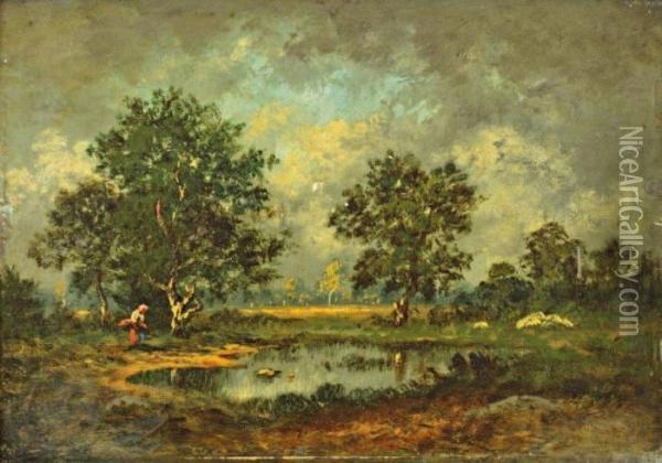 Boisiere Au Bord De L'etang Oil Painting - Leon Richet