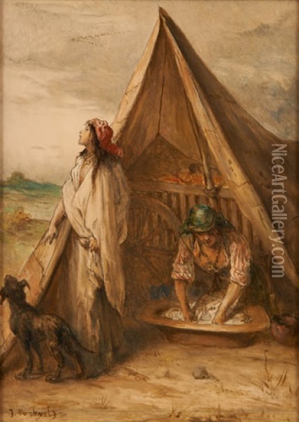 Le Campement Oil Painting - Jean-Francois Portaels