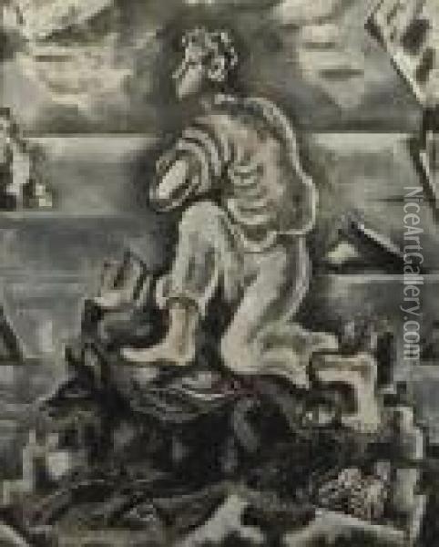 Kneeling Man Oil Painting - Sei Koyanagui
