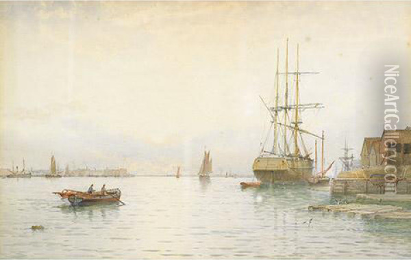 Shipping In A Harbour Oil Painting - George Stanfield Walters
