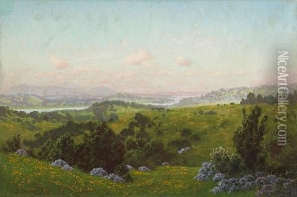 A Blooming Hillside With A River In The Distance Oil Painting - Charles Dorman Robinson