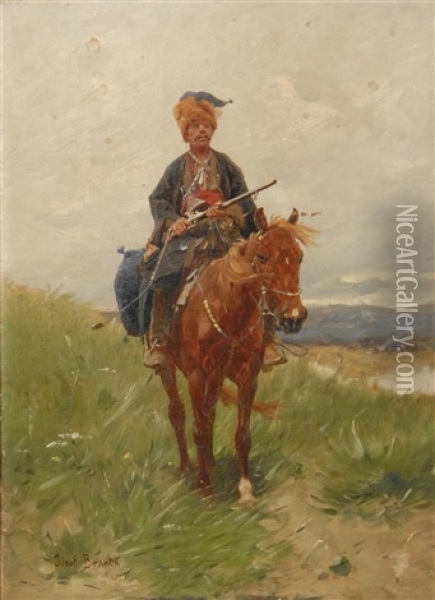 Arab Soldier On Horseback Oil Painting - Jozef Brandt