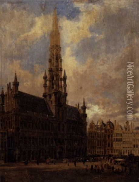 Parti Fra Grand Place I Bruxelles Oil Painting - Jacques Guiaud
