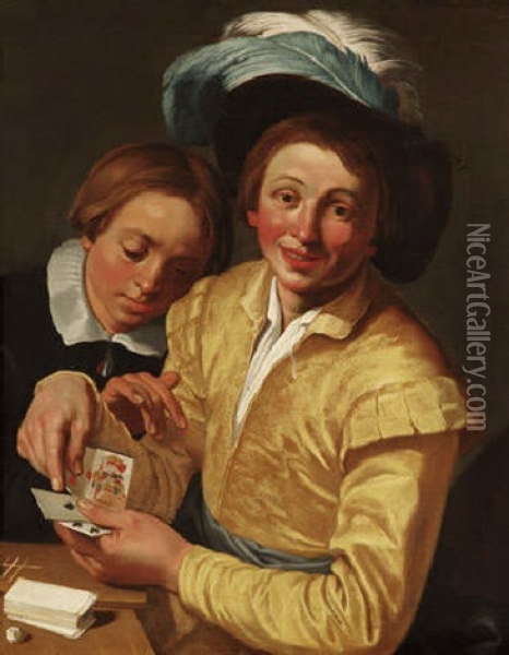 Zwei Kartenspielende Jungen Oil Painting - Jan Van Bijlert