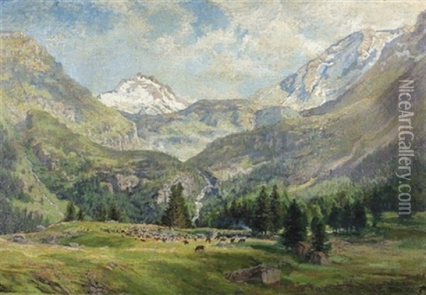 Le Fond Du Val Cluson Vu De L'alpe De Tortin Oil Painting - Edouard Jeanmaire