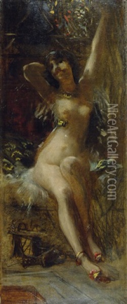 Odaliske In Einem Nachtlichen Garten Oil Painting - Hans Makart