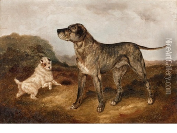 Two Dogs In A Landscape Oil Painting - Henry Bernard Chalon