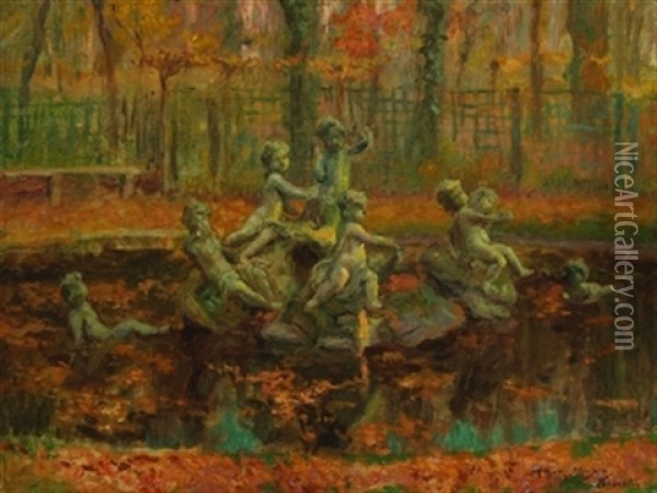 Brunnen Im Park Oil Painting - Arthur Midy