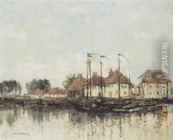 Fishing Boats On A Riverbank Oil Painting - William Alfred Gibson