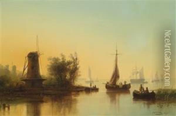 Mouth Of The Mars By Rotterdam In Holland Oil Painting - Josef Carl Berthold Puttner