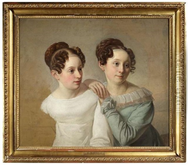 Portrait Der Geschwister Friedrike Und Luise Campe, Tochter Des Leipziger Groskaufmanns Und Bayrischen Konsuls Finanzrat Heinrich Wilhelm Campe Oil Painting - Johann Friedrich Matthaei