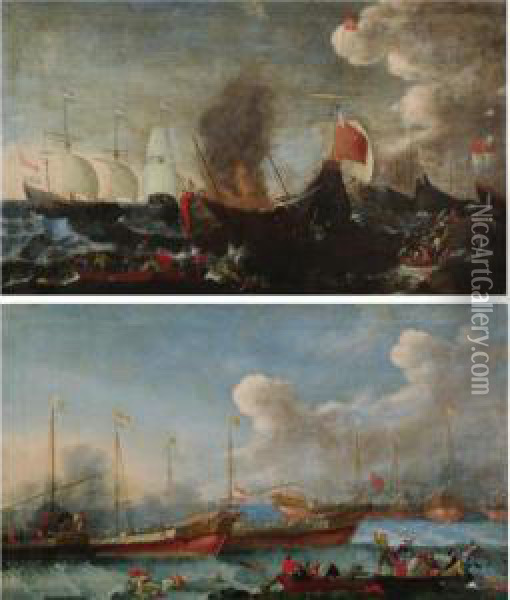 Battles With Dutch Oil Painting - Cornelis de Wael