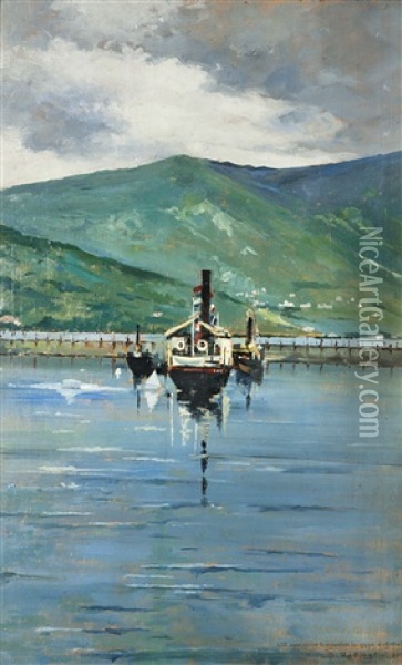 Il Porto Di Como Oil Painting - Domenico Rabioglio