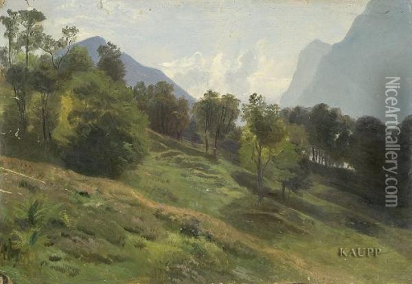 Sommerliche Landschaft Mit Berghang Vor Gebirgskulisse. Oil Painting - Louis, Ludwig Reinhardt