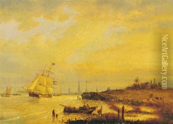 Velieri In Rada Ad Amsterdam Oil Painting - Egidius Linnig