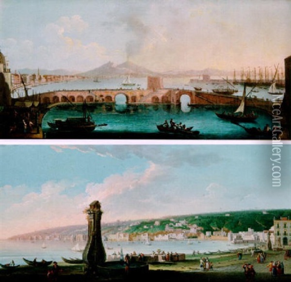 A View Of Naples From The Darsena With The Ponte Nuovo Oil Painting - Gabriele Ricciardelli