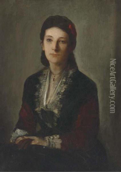 Portrait Of Gertrud Grafin V. 
Werthern Nee Von Bulow, Seatedhalf-length, In A Black Dress Oil Painting - Franz von Lenbach