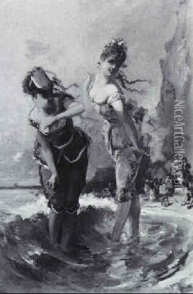 Sur La Plage Oil Painting - Philippe Jacques Linder