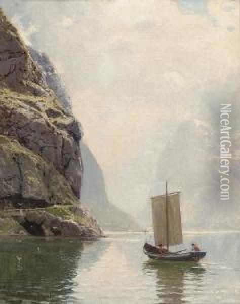 Rowing On A Fjord Oil Painting - Hans Dahl