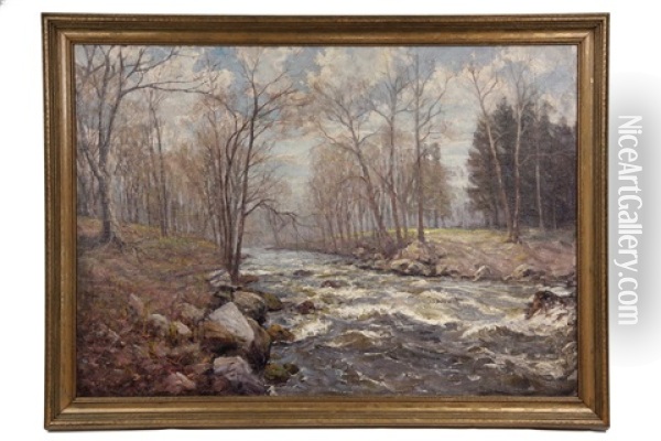 Early Spring Ice Melt Stream Oil Painting - Hal Robinson