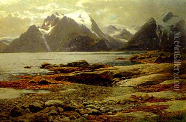 A Norwegian Fjord Oil Painting - Karl Paul Themistocles von Eckenbrecher