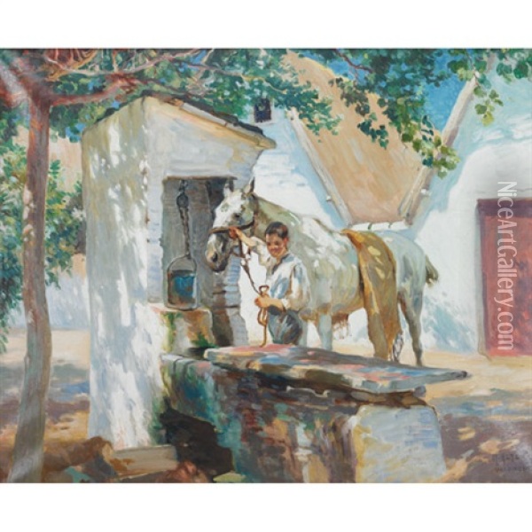 Boy And His Horse At Valencia Oil Painting - Mathias Joseph Alten