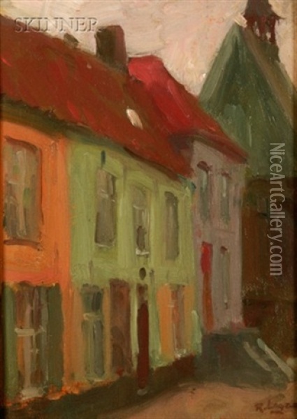 European Street Scene (+ Another; 2 Works) Oil Painting - Robert Henry Logan