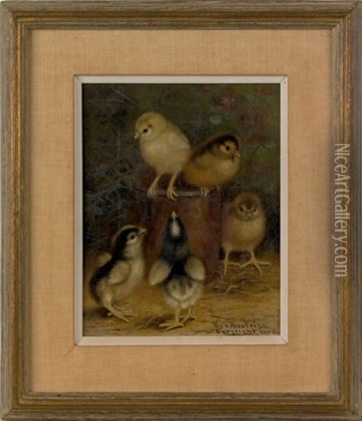 Five Chicks On A Tin Can Oil Painting - Ben Austrian