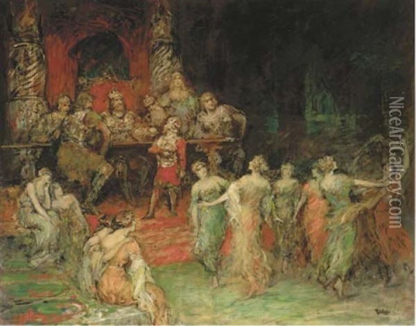 At King Laurin's Table Oil Painting - Ferdinand Leeke