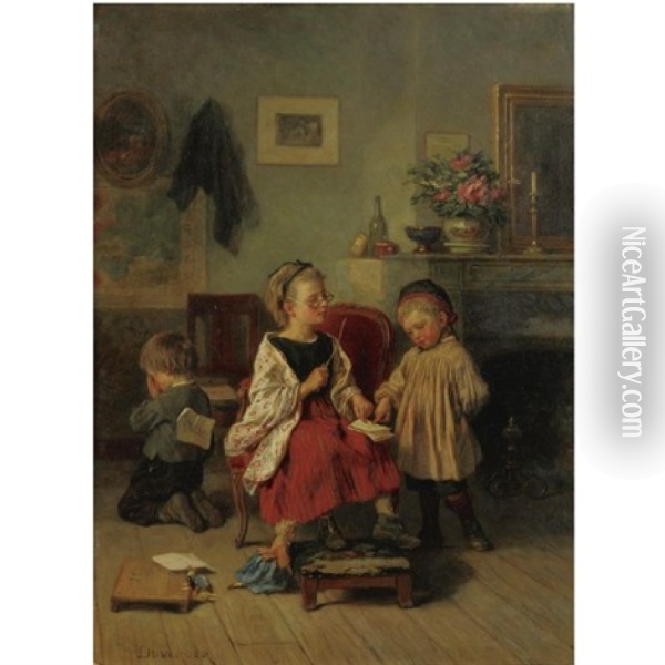 The Stern Teacher Oil Painting - Theophile Emmanuel Duverger