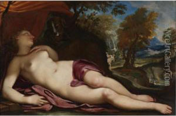 Diana Asleep In A Landscape Oil Painting - Daniel Seiter