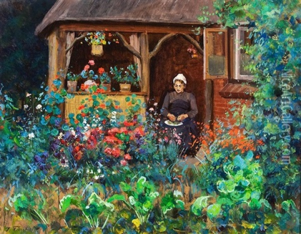 Im Bauerngarten Oil Painting - Julius Furst