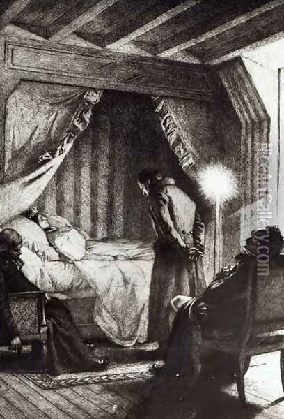 The Death of Emma Bovary from Madame Bovary by Gustave Flaubert, engraved by Carlo Chessa 1855-1925, 1906 Oil Painting - Richemont, Alfred Paul Marie