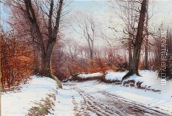 A Snow-covered Forest Lane Oil Painting - Sigvard Marius Hansen