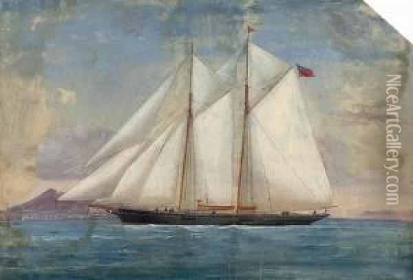 A British Racing Topsail Schooner Under Full Canvas Off Naples Oil Painting - Antonio de Simone