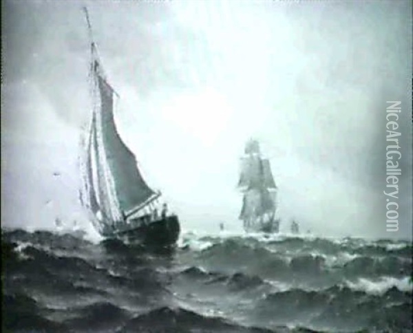Marin Med Segelfartyg Oil Painting - Vilhelm Victor Bille