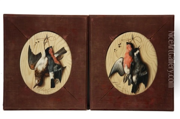 Trompe L'oeil Still Lifes Of Game Birds (pair) Oil Painting - Michelangelo Meucci