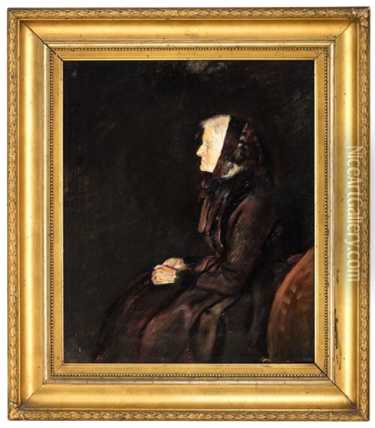 Marie Krohg I Profil Oil Painting - Christian Krohg