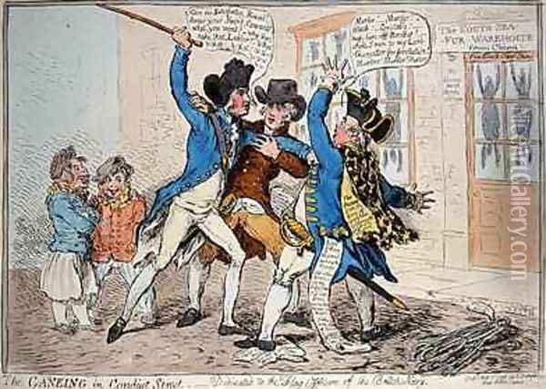 The Caneing in Conduit Street Oil Painting - James Gillray