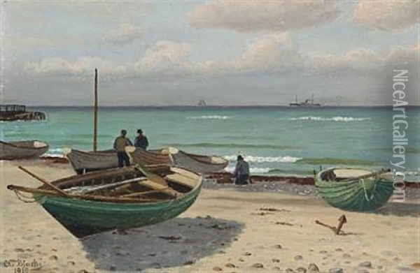 Rowing Boats On The Beach Oil Painting - Christian Blache