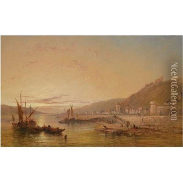 On The Rhine Oil Painting - James E. Meadows