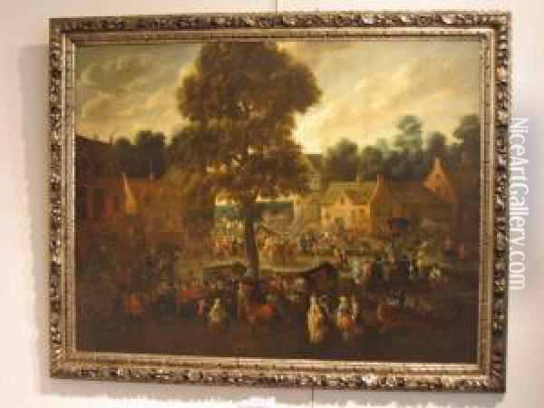 Market Day In The Village Oil Painting - Mattijs Schoevaerdts