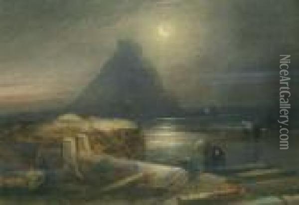 St Michaels Mount By Moonlight Oil Painting - Henry Barlow Carter