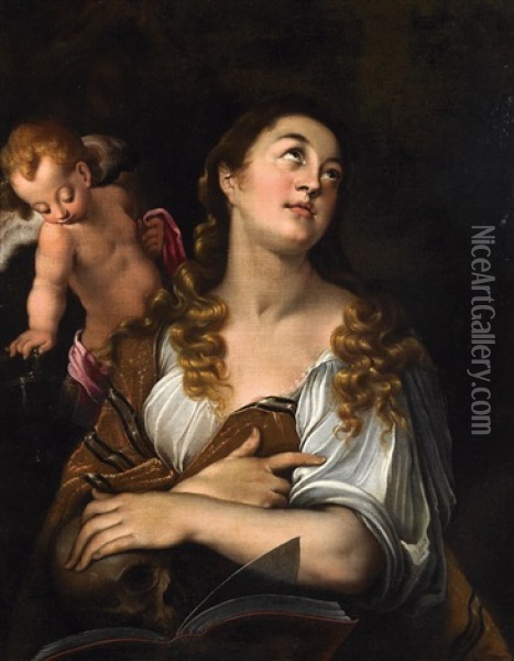 Maria Magdalena Mit Dem Engelchen Oil Painting - Joseph Heintz the Elder