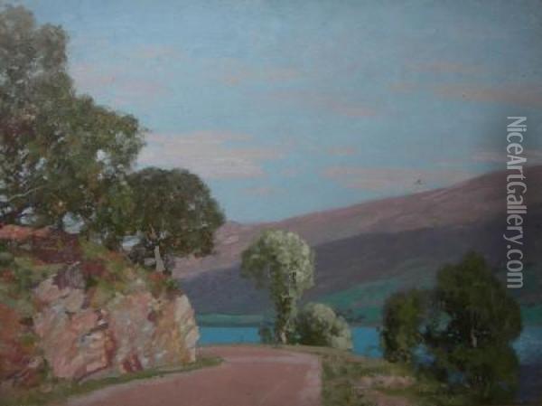 Deserted Loch With Distant Mountains Oil Painting - George Houston
