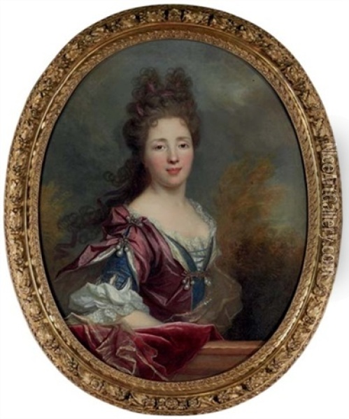 Portrait Of Marie-francoise-louise-therese Humbert, Wife Of Pierre Langlois, Maitre Des Comptes, In A Blue And Violet Dress Oil Painting - Nicolas de Largilliere