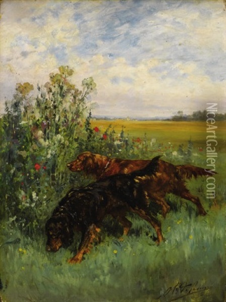 Pointers In The Field Oil Painting - Olivier de Penne