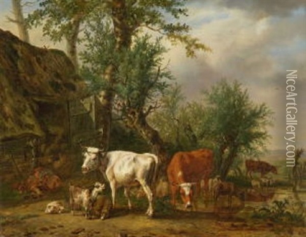 Vieh An Der Tranke Oil Painting - Jan Kobell the Younger