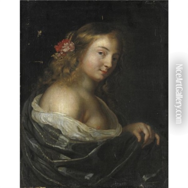 Ritratto Di Giovane Donna Con Fiori Fra I Capelli Oil Painting - Bartolomeo Guidobono
