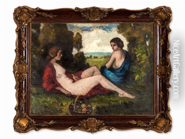 Nudes In The Park Oil Painting - Bela Ivanyi Gruenwald